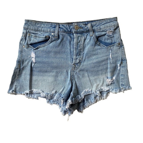 2/$10 | INDIGO RISING High Rise Distressed Raw Hem Denim Jean Short Size 7/28 - Picture 1 of 12